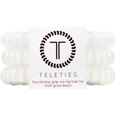 Teleties Small Hair Ties - No Pinch Please - Strong Grip, No Rip - Coconut White / 3 Pack