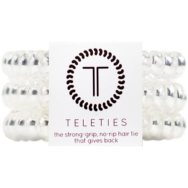 Teleties Small Hair Ties - No Pinch Please - Strong Grip, No Rip - Crystal Clear / 3 Pack