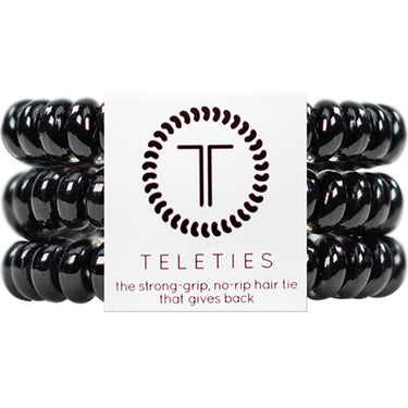 Teleties Small Hair Ties - No Pinch Please - Strong Grip, No Rip - Jet Black / 3 Pack