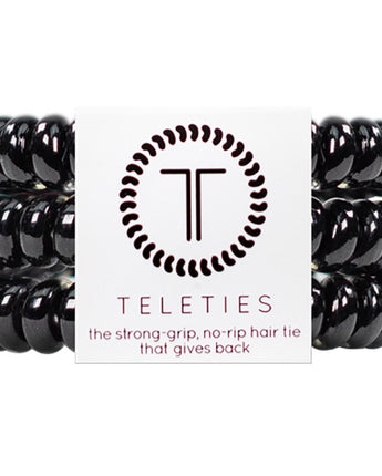 Teleties Small Hair Ties - No Pinch Please - Strong Grip, No Rip - Jet Black / 3 Pack