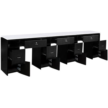 Tempo NM906T Triple Manicure Table with White Quartz Top / Available in Black, White or Gray by Whale Spa