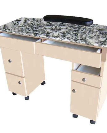 The Ava Granite Top Wood Finish Nail Table by Americus Salon Furniture