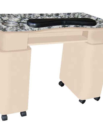 The Caroline Granite Top Wood Finish Nail Table with Gel Light Cut-Out by Americus Salon Furniture