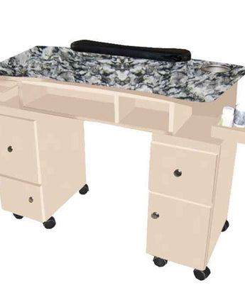 The Caroline Granite Top Wood Finish Nail Table with Gel Light Cut-Out by Americus Salon Furniture