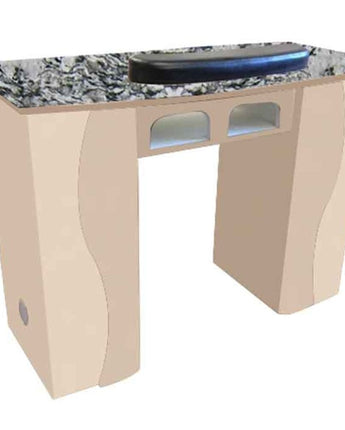 The Claire Granite Top Wood Finish Nail Table with 2 Gel Light Cut-Outs by Americus Salon Furniture