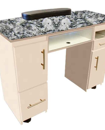 The Claire Granite Top Wood Finish Nail Table with 2 Gel Light Cut-Outs by Americus Salon Furniture