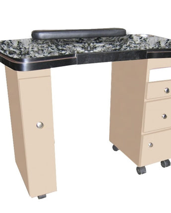 The Elizabeth Granite Top Wood Finish Nail Table by Americus Salon Furniture