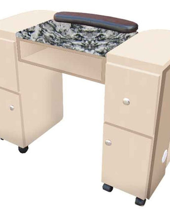 The Laura Granite Top Wood Finish Nail Table with Gel Light Cut-Out by Americus Salon Furniture