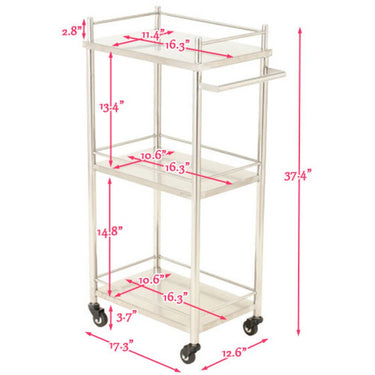 The Zuri Stainless Steel Trolley / 3 Shelves + Pull Handle by Spa Masters