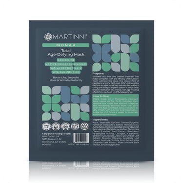 Total Age-Defying Mask / Pack of 15 - Each Pre-Moistened 100% Natural and Paraben Free Mask is Single Use by Martinni