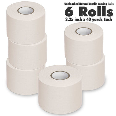 Unbleached Natural Muslin Waxing Rolls - 3.25" Wide x 40 Yards / Case of 6 Shrink Wrapped Rolls