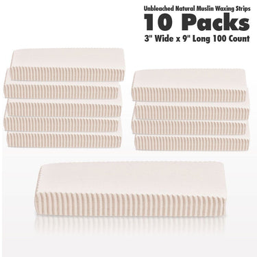 Unbleached Natural Muslin Waxing Strips with Zig Zag Edges - Large - 3" Wide x 9" Long / 100 per Shrink Wrapped Pack X 10 Packs = 1,000 Strips