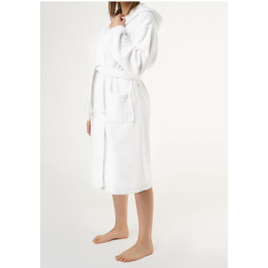 Unisex Heavy Weight Hooded Terry Bathrobe | Color: White | Material: 100% Turkish Cotton | Available Sizes: Small/Medium, One Size Fits Most by SUMMA