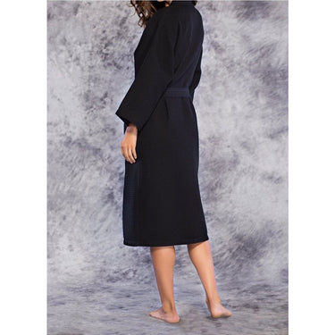 Unisex Square Pattern Waffle Kimono Robe - Long Length | Color: Black | Material: 65% Natural Cotton 35% Polyester | Available Sizes: Small/Medium, One Size Fits Most, XX-Large by SUMMA