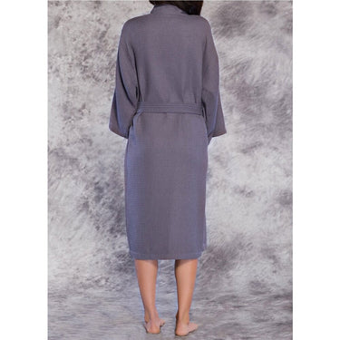 Unisex Square Pattern Waffle Kimono Robe - Long Length | Color: Charcoal | Material: 65% Natural Cotton 35% Polyester | Available Sizes: Small/Medium, One Size Fits Most, XX-Large by SUMMA