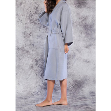 Unisex Square Pattern Waffle Kimono Robe - Long Length | Color: Gray | Material: 65% Natural Cotton 35% Polyester | Available Sizes: Small/Medium, One Size Fits Most, XX-Large by SUMMA