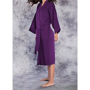 Unisex Square Pattern Waffle Kimono Robe - Long Length | Color: Purple | Material: 65% Natural Cotton 35% Polyester | Available Sizes: Small/Medium, One Size Fits Most, XX-Large by SUMMA