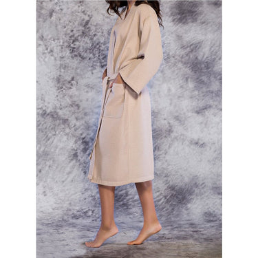 Unisex Square Pattern Waffle Kimono Robe - Long Length | Color: Taupe | Material: 65% Natural Cotton 35% Polyester | Available Sizes: Small/Medium, One Size Fits Most, XX-Large by SUMMA