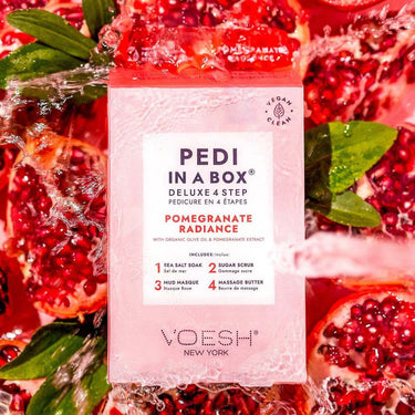Voesh Deluxe Pedicure in a Box - 4-Step Hygienic Spa Pedicure Kit - Pomegranate Radiance / 1 Treatment Set