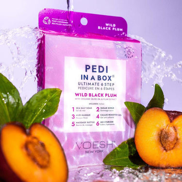 Voesh Ultimate Pedicure in a Box - 6-Step Hygienic Spa Pedicure Kit - Wild Black Plum / Case of 30 Treatment Sets