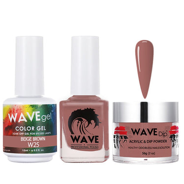 Wave Simplicity 3-In-1 Matching Combo Set / 1 Gel Polish 0.6 oz. + 1 Lacquer 0.5 oz. + 1 Dip Powder 2 oz. / #025 Beige Brown - 22700