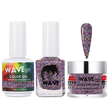 Wave Simplicity 3-In-1 Matching Combo Set / 1 Gel Polish 0.6 oz. + 1 Lacquer 0.5 oz. + 1 Dip Powder 2 oz. / #107 Disco Party - 22700