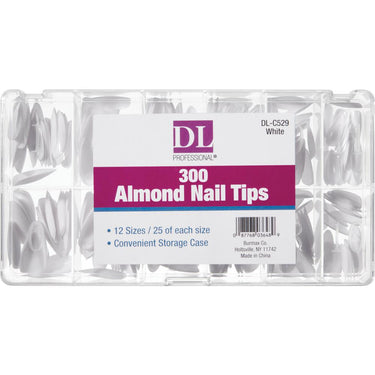 White Almond Nail Tips Kit - 300-Piece, Sizes 2-12 by DL Pro