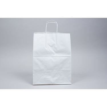 White Kraft Paper Bags with Twisted Paper Handle - 12"W x 9"D x 16"H / 1 Case (200 per Case)