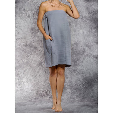 Woman's Waffle Spa Wrap - Bath Wrap | Color: Gray | Material: 65% Natural Cotton 35% Polyester | Available Sizes: Small/Medium, Large, XXL by SUMMA