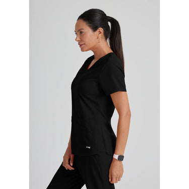 Women's Emma Scrub Top - Greys Anatomy Spandex Stretch Collection / Color - Black / Fit - Regular / Sizes - XXS, XS, S, M, L, XL, 2XL, 3XL, 4XL, 5XL by Barco Uniforms