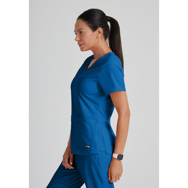 Women's Emma Scrub Top - Greys Anatomy Spandex Stretch Collection / Color - New Royal / Fit - Regular / Sizes - XXS, XS, S, M, L, XL, 2XL, 3XL, 4XL, 5XL by Barco Uniforms