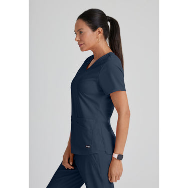 Women's Emma Scrub Top - Greys Anatomy Spandex Stretch Collection / Color - Steel / Fit - Regular / Sizes - XXS, XS, S, M, L, XL, 2XL, 3XL, 4XL, 5XL by Barco Uniforms