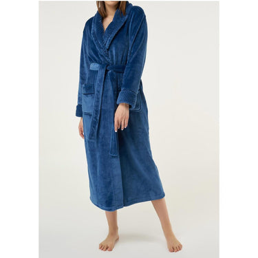 Women's Plush Soft Warm Fleece Robe | Color: Navy Blue | Material: 100% Polyester Warm Fleece | Available Sizes: S, M, L, XL, XXL by SUMMA