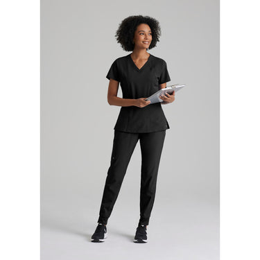 Women's Racer Scrub Top - Barco One Collection / Color - Black / Fit - Regular / Sizes - XS, S, M, L, XL, 2XL, 3XL by Barco Uniforms
