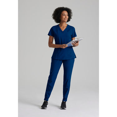 Women's Racer Scrub Top - Barco One Collection / Color - Indigo / Fit - Regular / Sizes - XS, S, M, L, XL, 2XL, 3XL by Barco Uniforms