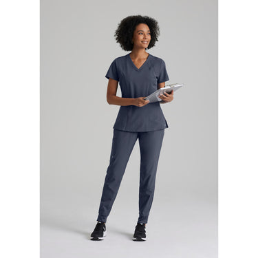 Women's Racer Scrub Top - Barco One Collection / Color - Steel / Fit - Regular / Sizes - XS, S, M, L, XL, 2XL, 3XL by Barco Uniforms