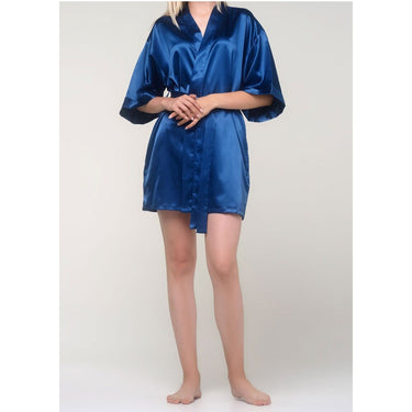 Women's Satin Kimono Short Robe | Color: Navy Blue | Material: 95% Polyester 5% Spandex | Available Sizes: Small/Medium, Large, XX-Large by SUMMA