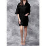 Women's Square Pattern Waffle Kimono Robe - Short Length | Color: Black | Material: 65% Natural Cotton 35% Polyester | Available Sizes: Small/Medium, Large, XX-Large by SUMMA