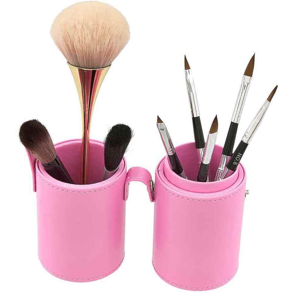 Deluxe Leather Cosmetic Nail Brush Holder - Pink - Each (610337)