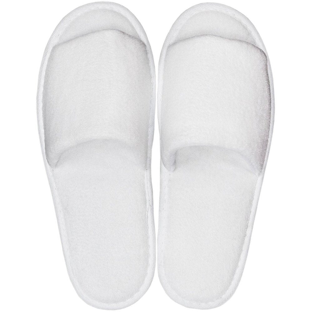 White Velour Slippers - Open Toe | Unisex Adult | Individually Packaged ...